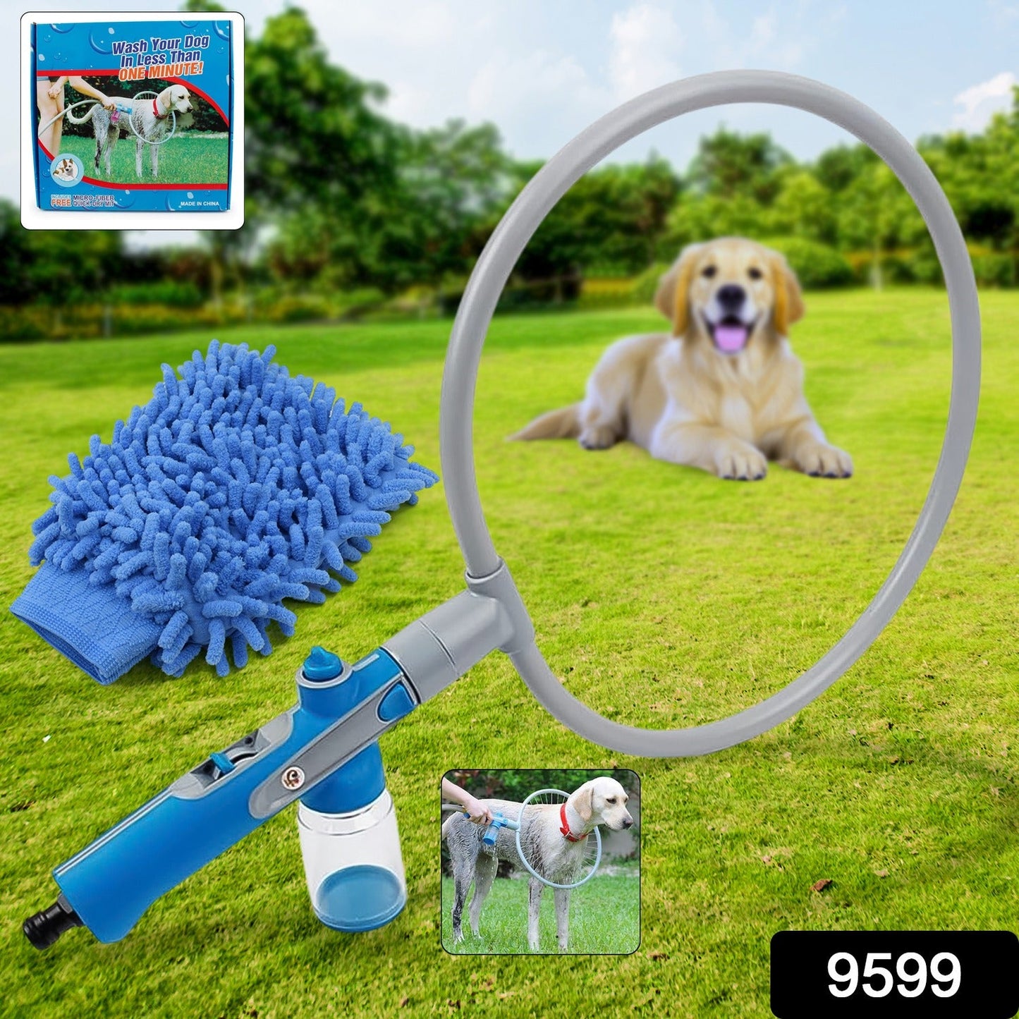 Pet Shower Sprayer Grooming Bath Massager With Microfiber Glove