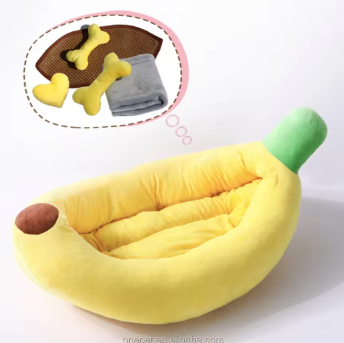Super Soft Banana-Shape Washable Pet Cushion Bed